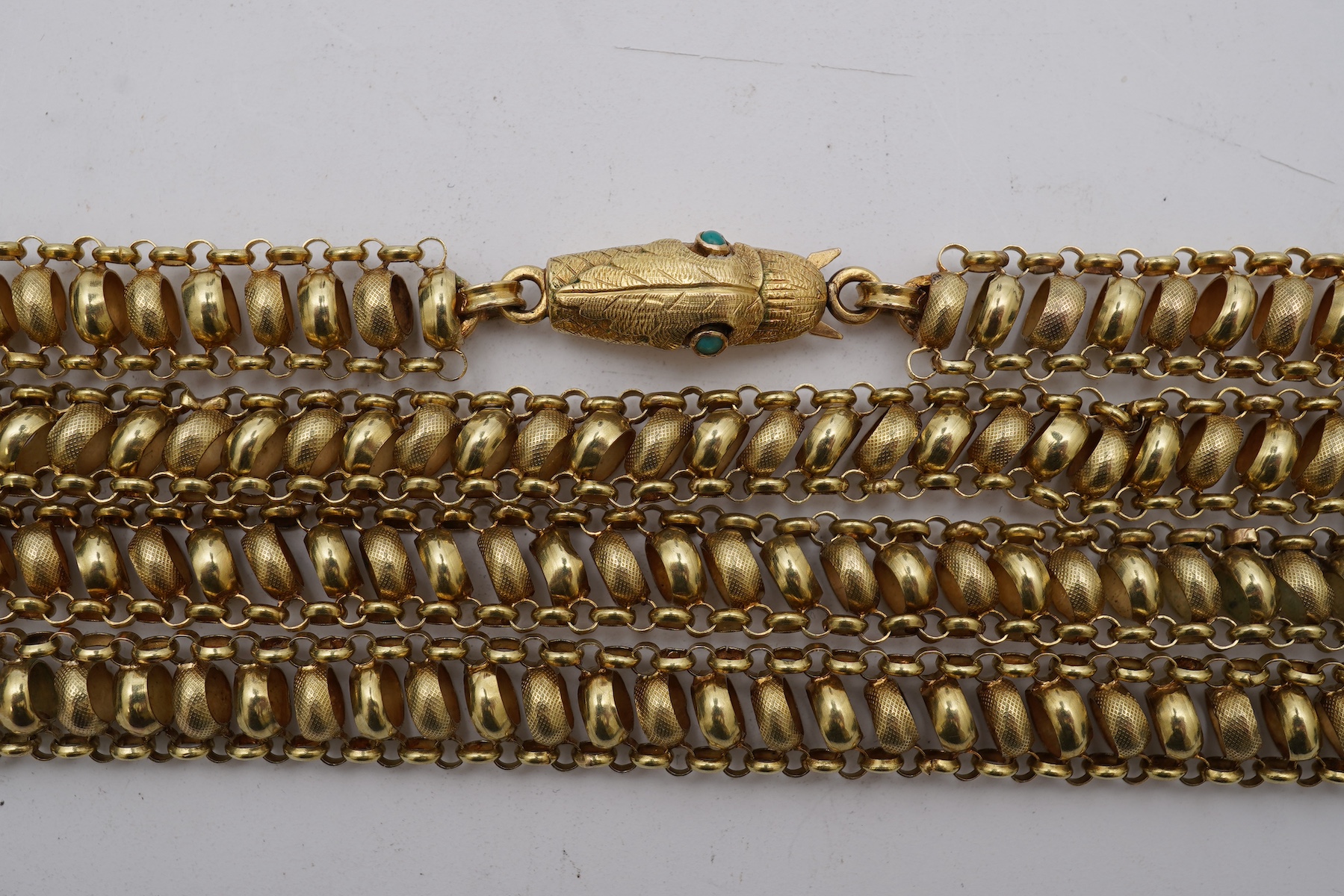 A gold long guard chain, 19th century